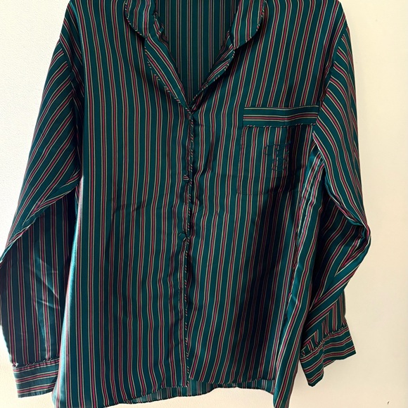 Victoria's Secret Other - Vintage Victoria's Secret Green striped satin silky Button Down Shirt large